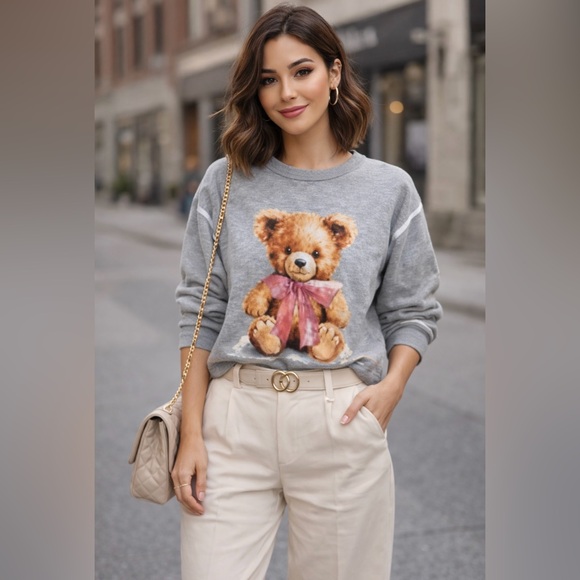 Gray Teddy Bear Sweater - Picture 1 of 10
